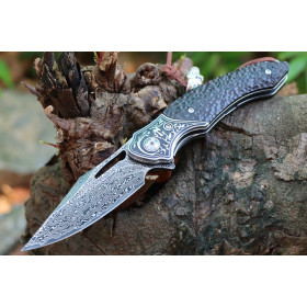 Damascus Blade Material Ebnoy Handle Outdoor Pocket Camping Hunting Tactical High Hardness Knife UD406714